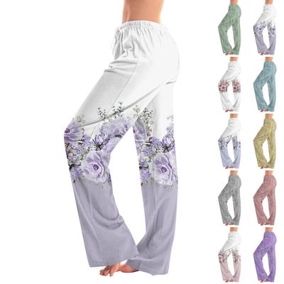 Womens Pajama Pants Sleepwear Casual Drawstring Elastic Waist Pants Comfy Straight Yoga Loose Trousers