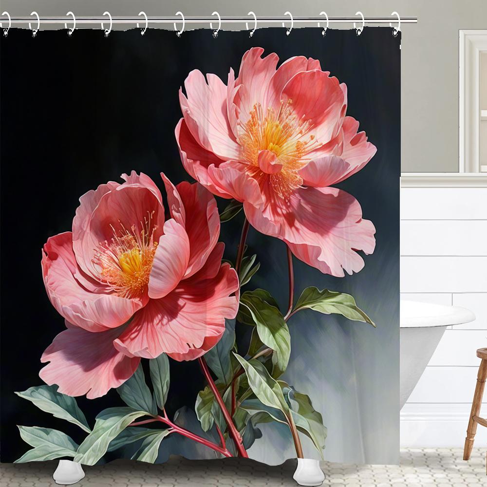 Watercolor Flower and Rose Print Shower Curtain Waterproof Shower Curtain Bathroom Partition Curtain Bathroom Decor Accessories