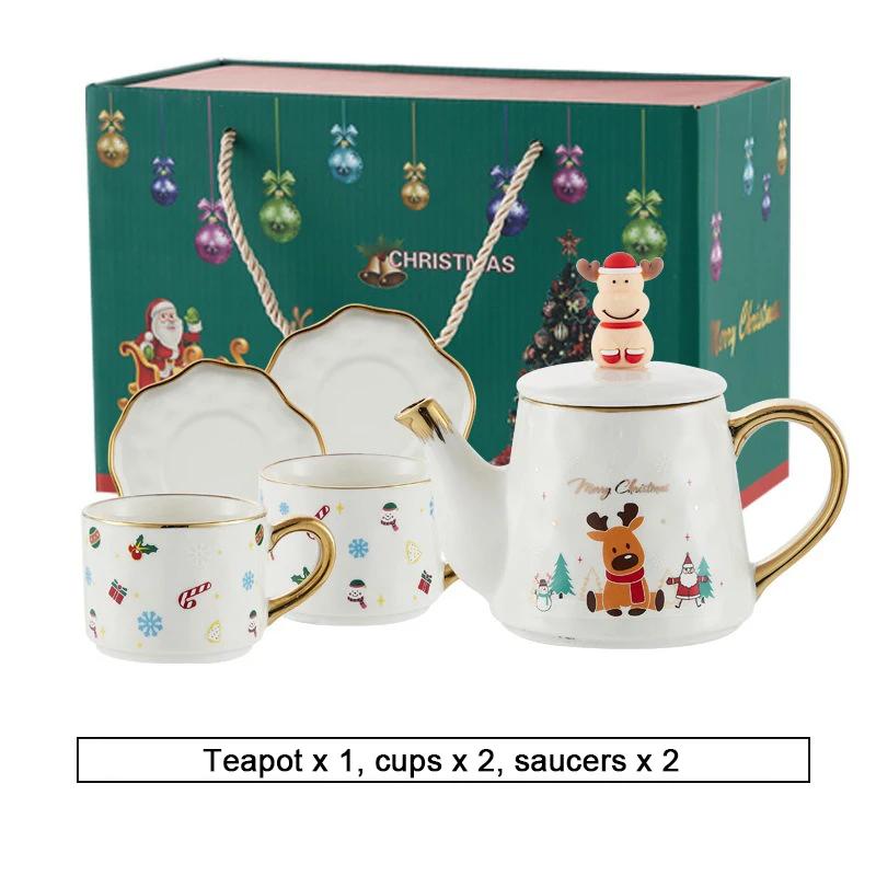Kerst Keramiek Theeserviezen Koffiekop & Schotel Kerstman Eland Sneeuwpop Theepot en Kop Set Drinkwaren Kerstcadeau 1 Pot 2 Kopjes