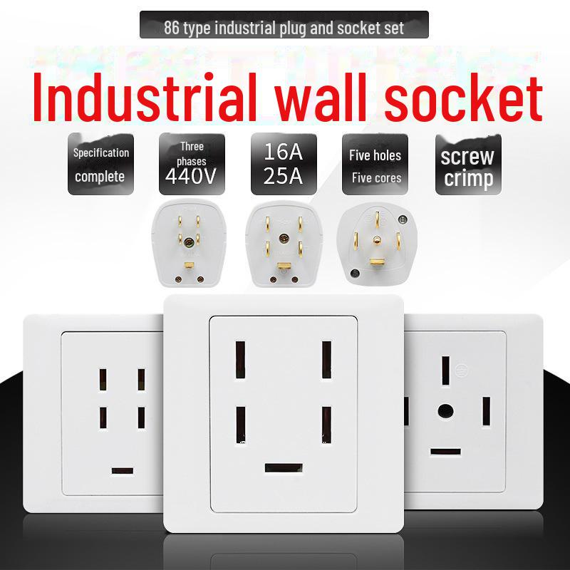 Suure võimsusega 86 tüüpi kliimaseadme pistikupesa, 20A koos lülitiga ja 25A kolmefaasiline neljajuhtmeline paneel