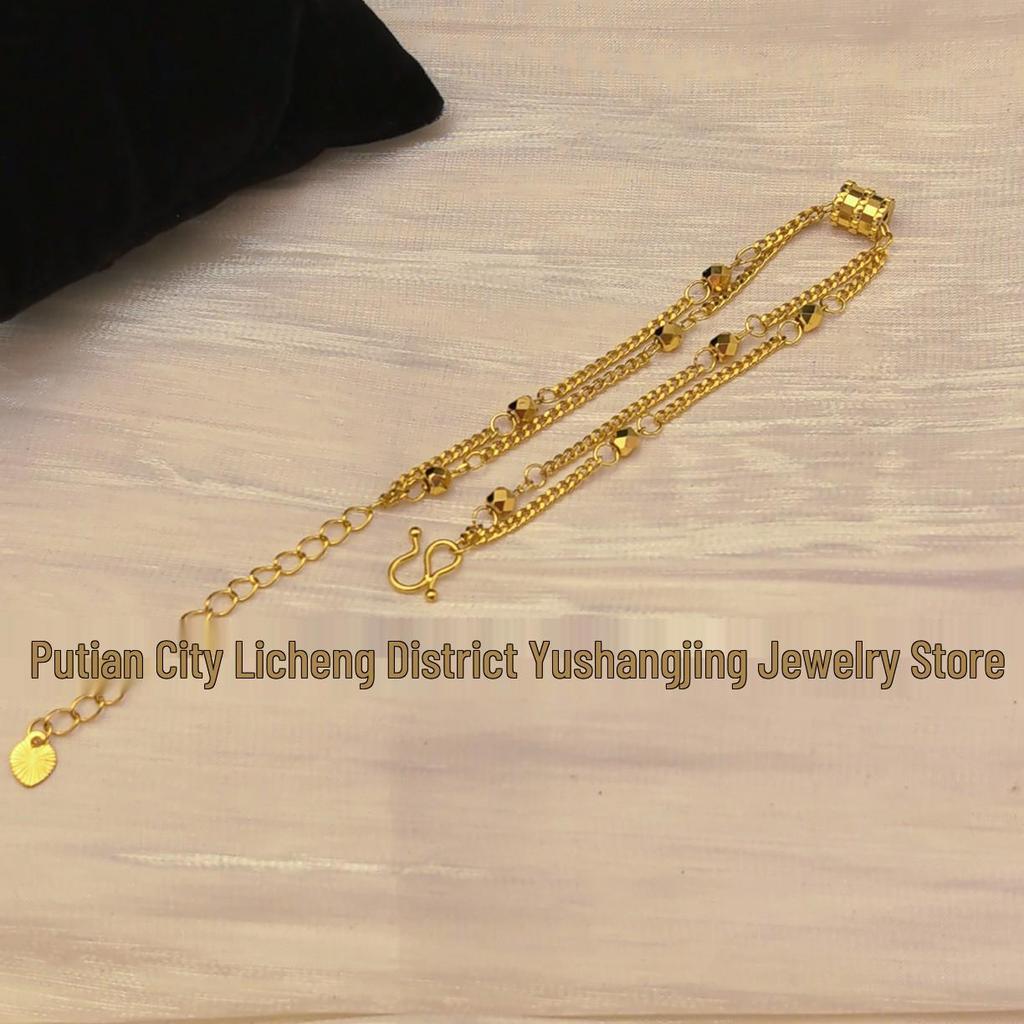 Elegant Women's Double-Layer Bracelet: Brass Plated, Simulated Gold, Featuring Luck Beads, Versatile and Exquisite Design.