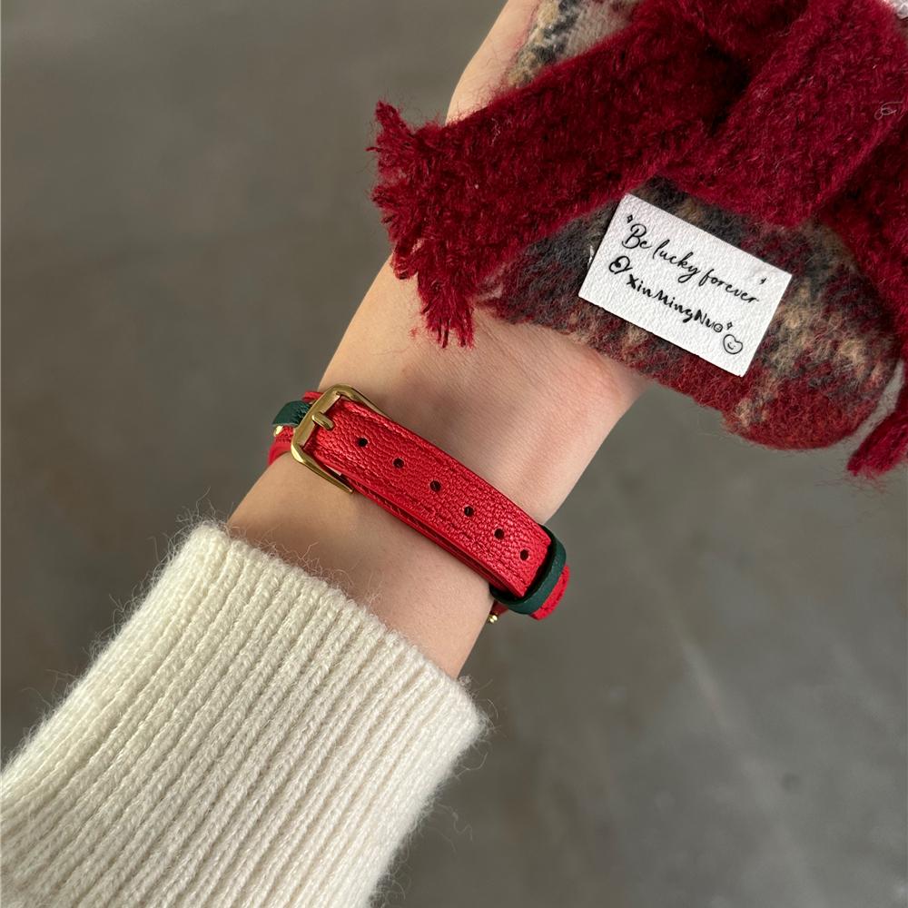 Модный винтажный кожаный ремешок для Apple Watch Series 9, 8, 7, 6, 5, 4, 3, 2, Т-образный стильный ремешок с пряжкой Se для браслета IWatch Ultra 2, 41, 45 мм 38 40 41mm красный