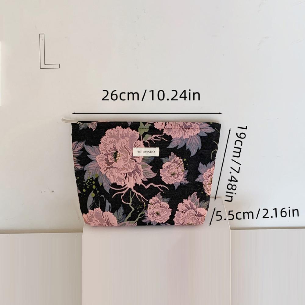 Polyester Canvas Flower Clutch Bag Flower Pattern Large Capacity Makeup Bag Portable Zipper Closure Travel Toiletry Bag