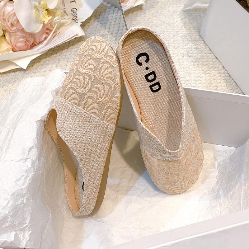 Faule Fischer Schuhe Tasche Kopf Halbschuhe Damen Sommerbekleidung flache Leinen Ein-Pedal Büro Ersatz coole Hausschuhe