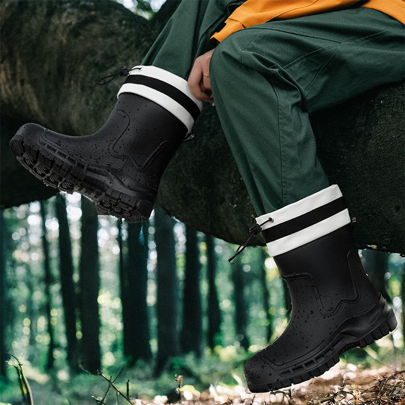 Rain shoes women's short tube new outdoor non-slip water shoes platform water boots fleece rubber shoes short bundle rain boots