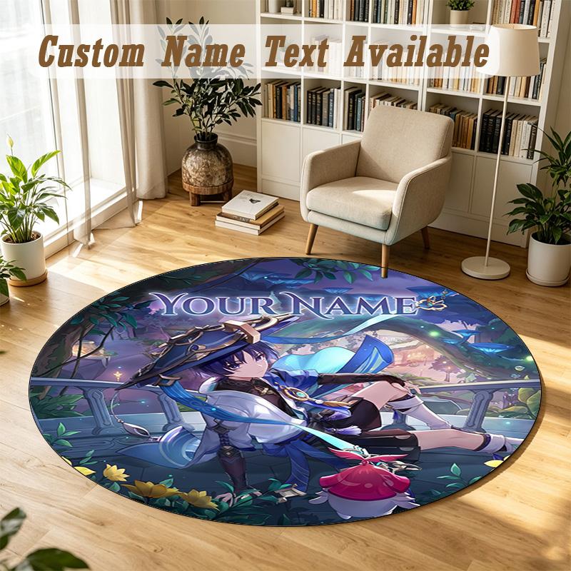 Genshin Impact Personalized Round Rug Support Custom Name, Soft Home Decor Mat