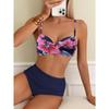 Set Bikini Turcoaz cu Răsucire în Față și Talie Înaltă cu Bretele Subțiri și Volane - Costum de Baie din Două Piese