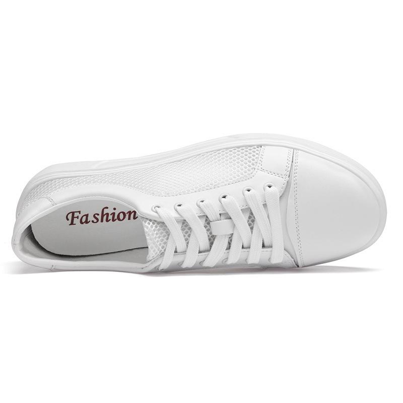 Men's Breathable White Leather Mesh Shoes - Korean Style Casual Flats, Sizes 37-46