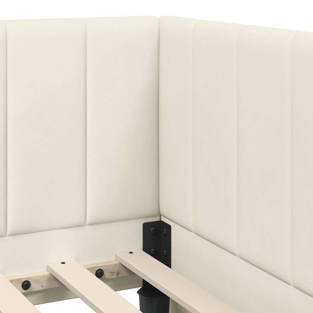 Corner Bed Frame with Mattress and Headboard 2 Pcs Cream Velvet