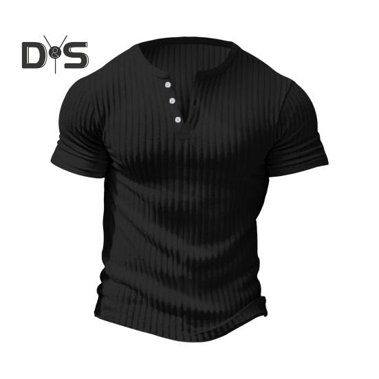 

Мужская летняя футболка с короткими рукавами, приталенная, тонкая, однотонная, эластичная, на пуговицах, пуловер с v-образным вырезом, спортивный топ для фитнеса M чёрный