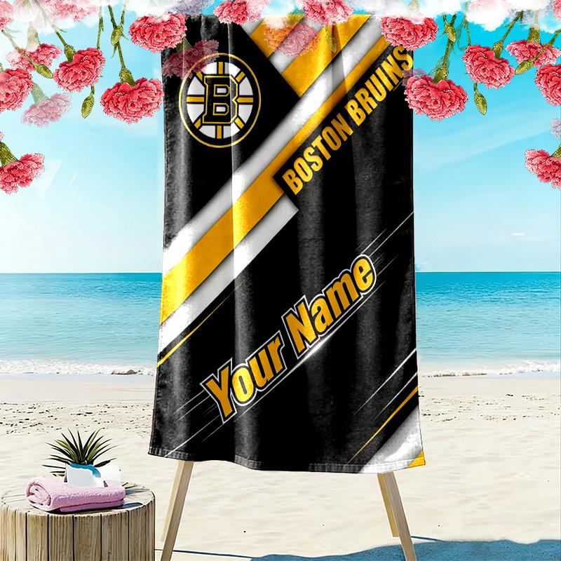 Name Custom Boston Bruins Logo Print Beach Towel, Large Soft Quick Dry Towel for Beach Camping Swimming