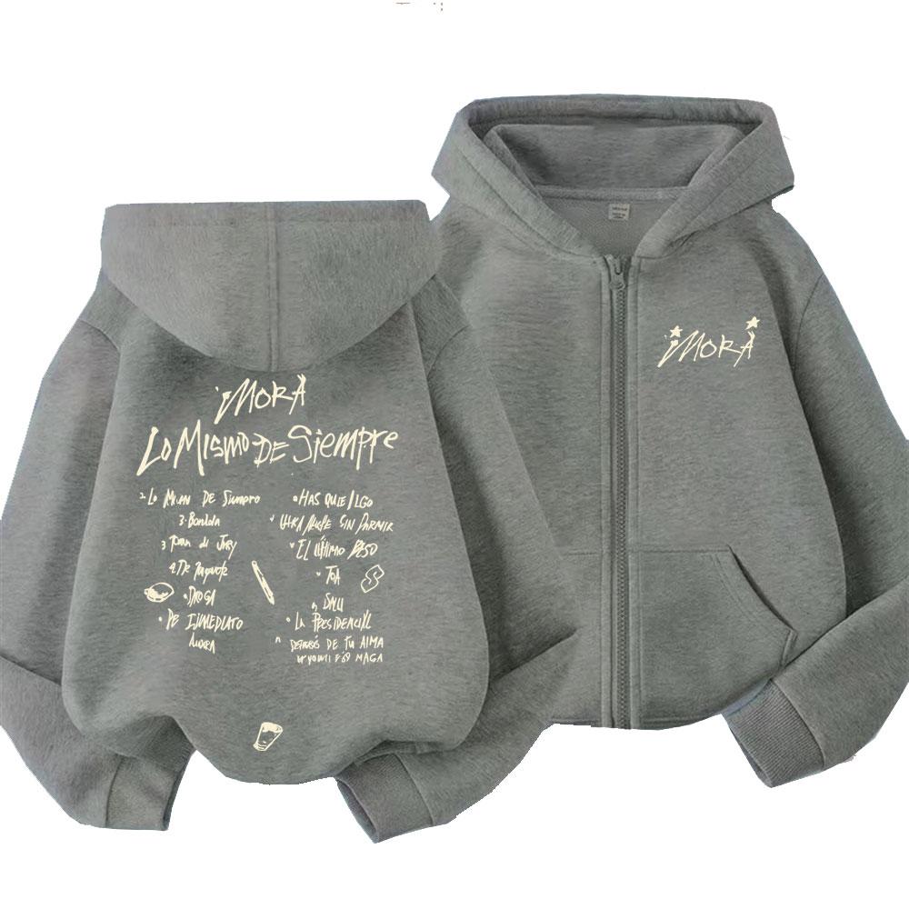 

Репер Mora Lo Mismo De Siempre Худі на блискавці Чоловіки Жінки Хіп-Хоп Мода Поп-Музика Куртка на блискавці Чоловіча Оверсайз Вуличний Стиль S темно-сірий