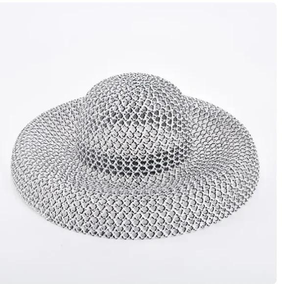 Nuevo Sombrero de Paja Redondo Grande Estilo Retro Sombreros de Sol para Mujer Visera para Viajes y Vacaciones Sombrero de Playa Vintage para Mujer Blanco y Negro