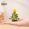 Rotating Interactive Christmas Decor Glass Tree Figurine with Ceramic Base, Handmade Glazed Miniature Holiday Table Centerpiece Ornament for