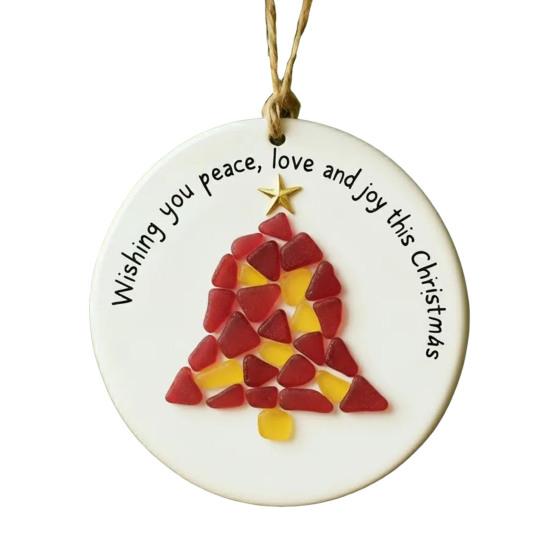 Sea Glass Christmas Ornament Handcrafted Sea Glass Santa/Candy Cane/Tree/Gingerbread Hanging Decor Acrylic Coastal Ornament for Xmas Tree Decor