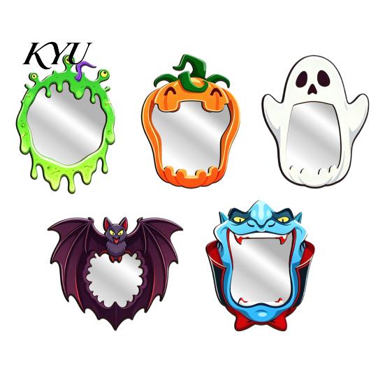 Einzigartiger Schminkspiegel Halloween Holz Dekorative Spiegel, Kürbis Geist Fledermaus Hexe Cartoon Wand Gotische Heimdekoration Dekoration, Lustig für den Eingangsbereich
