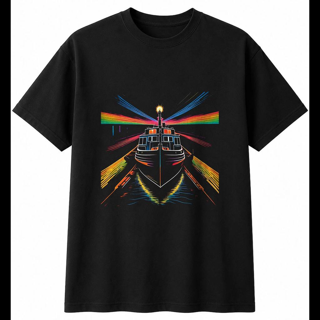 Colourful Narrowboat Mens T-Shirt Retro Black 100% Cotton Classic Printed
