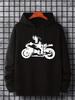 Cool Motorbike Racing Silhouette Men Hip Hop Athletic Hoodie, Motorcycle Rider Outline Graphic On Chest, Soft Daily Sports Top