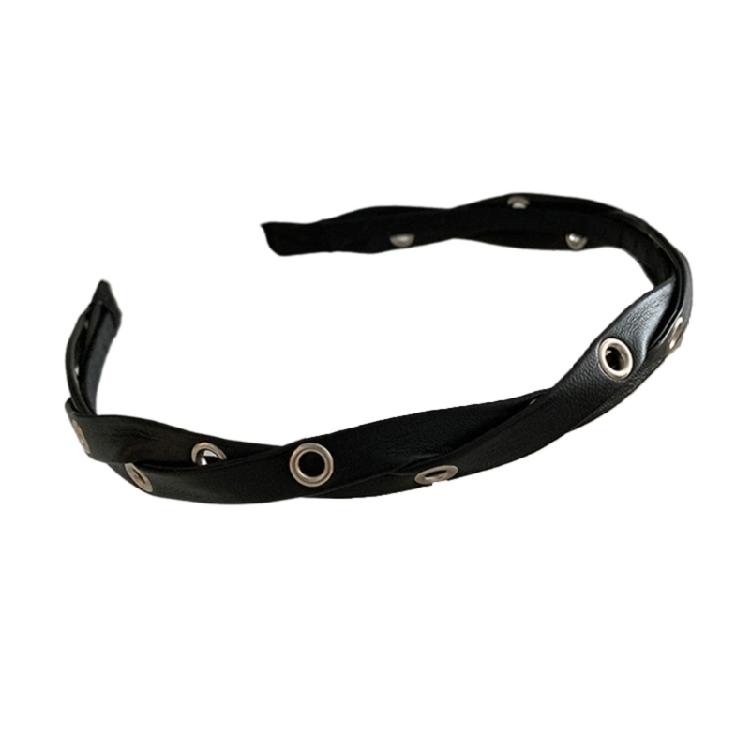 

Spa Headband Twisted Leather Hairband Woman Makeup PU Leather Rock Headband 1 чорний