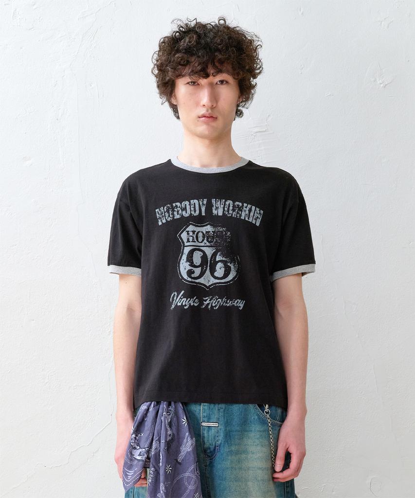 THEVINYLHOUSE Nobody Work Ringer Tee Black