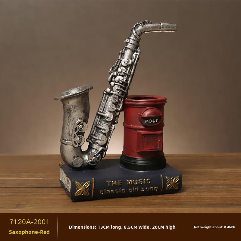 Resin Violin Classic Pen Organizer For Desktop Decoration In Living Study Room