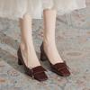 6368-8 Autumn and Winter New Leather Horsehair Thick Heel Single Shoes French Retro Burgundy Wedding Shoes Temperament Square Head High Heels