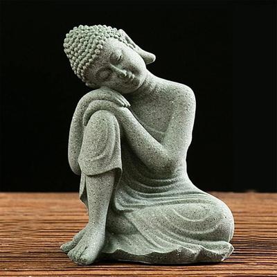 Green Sandstone Buddha Statue for Home Altar Meditation Room Decor Zen Buddhist Sculpture Spiritual Ornaments