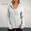 Lady Hoodie Jacket Plush-lined Solid Color Zipper Closure with Pockets Elastic Cuffs And Hem Long Sleeves Cardigan Casual Daily Coat
