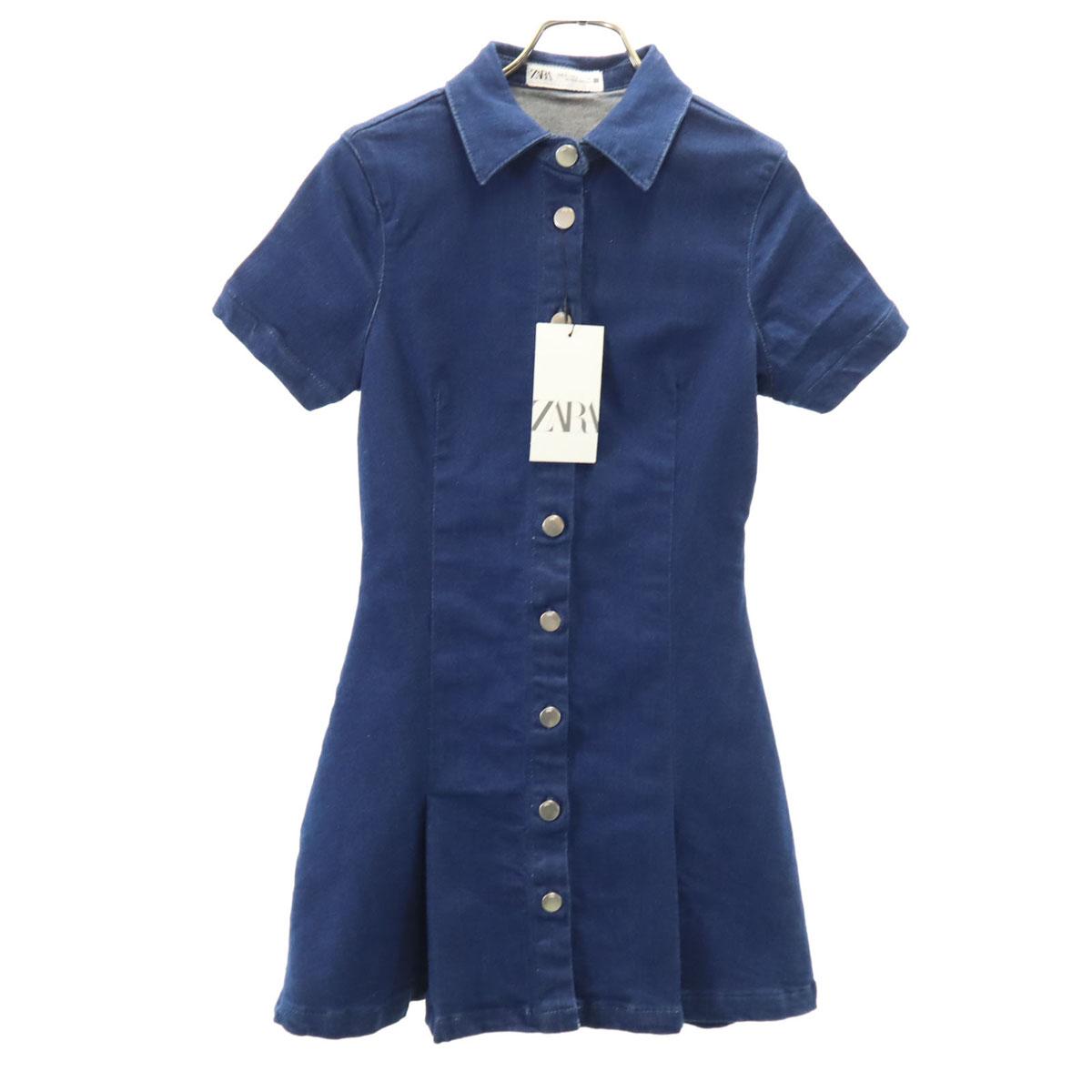 

неиспользованное ZARA Джинсовое мини-платье с коротким рукавом S Темно-синий стрейч Женское Б/У