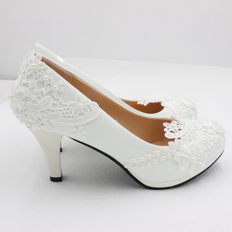 Starry Cat Women's White Lace High-Heel Wedding Shoes - Round Toe, New Style 2302