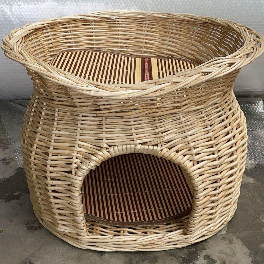 Medium Woven Rattan Pet House: Enclosed, Double-Layer, Washable, All-Season Cooling Mat for Dogs and Cats