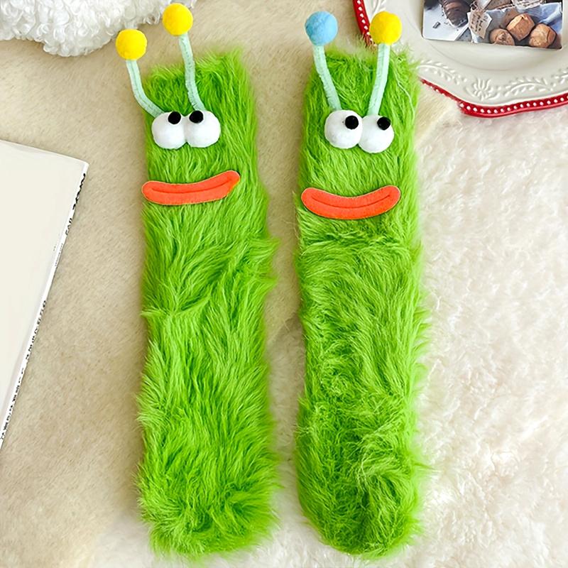 Winter Big Mouth Monster Design Warm Candy Colors Funny Lounge Sock Plush One Size Comfortable Furry Socks Gift Multi-color