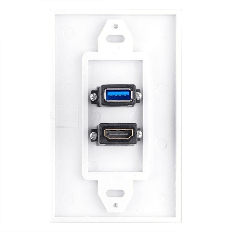 HDMIs USB3.0 Wall Plate USB3.0 Charger HDMIs Port Receptacle for Charging Supports 4K Ethernet Face Plate Office Setups