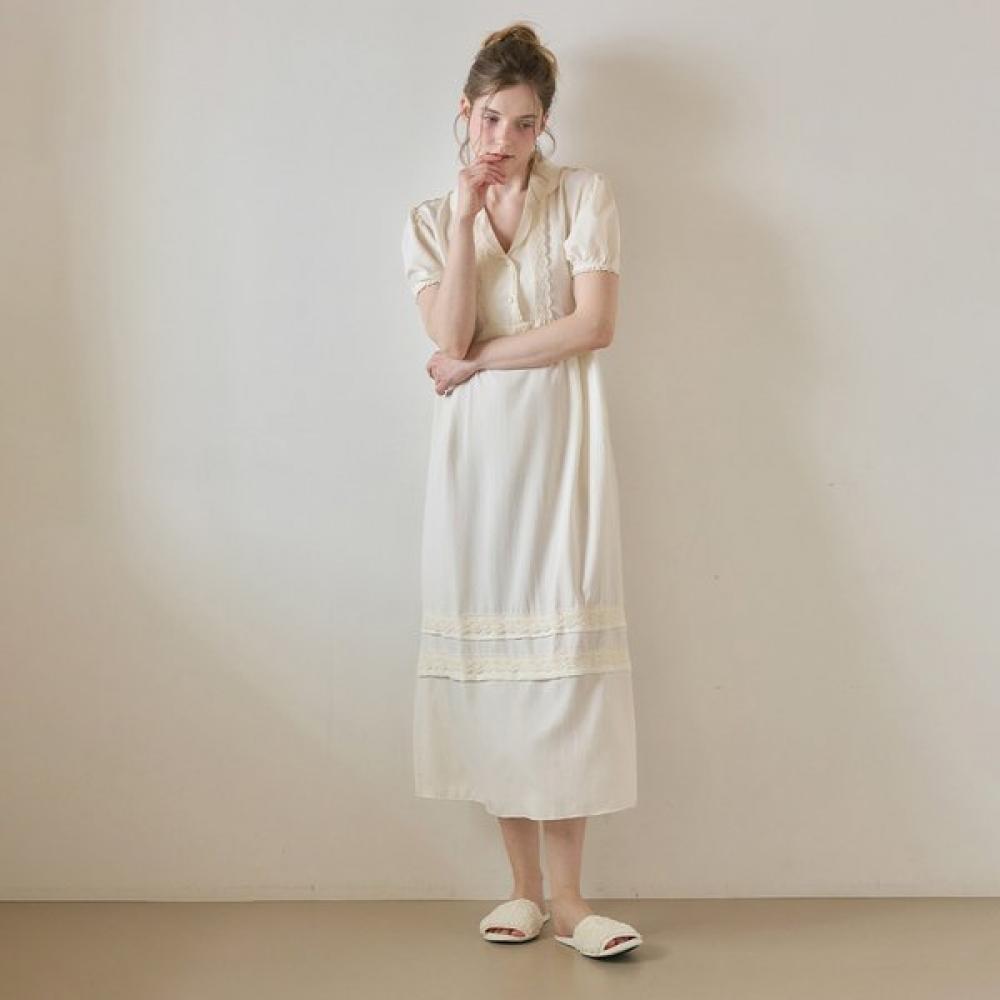 Lunaluz Women Sheryl Sandwashing Collar Neck Short Sleeve Dress Pajamas