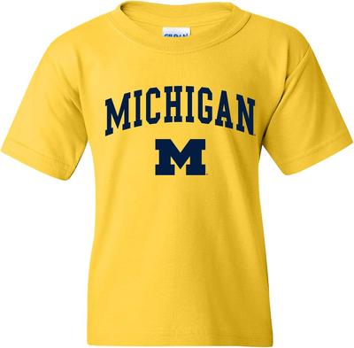 YS03 - Dětské tričko Michigan Wolverines s obloukovým logem - Střední - Kukuřičná žlutá