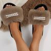 Autumn Winter Open Toe Fluffy Fur Slippers Women Pearls Decor Non Slip Plush Home Slides Woman Comfort Soft Sole Furry Slippers