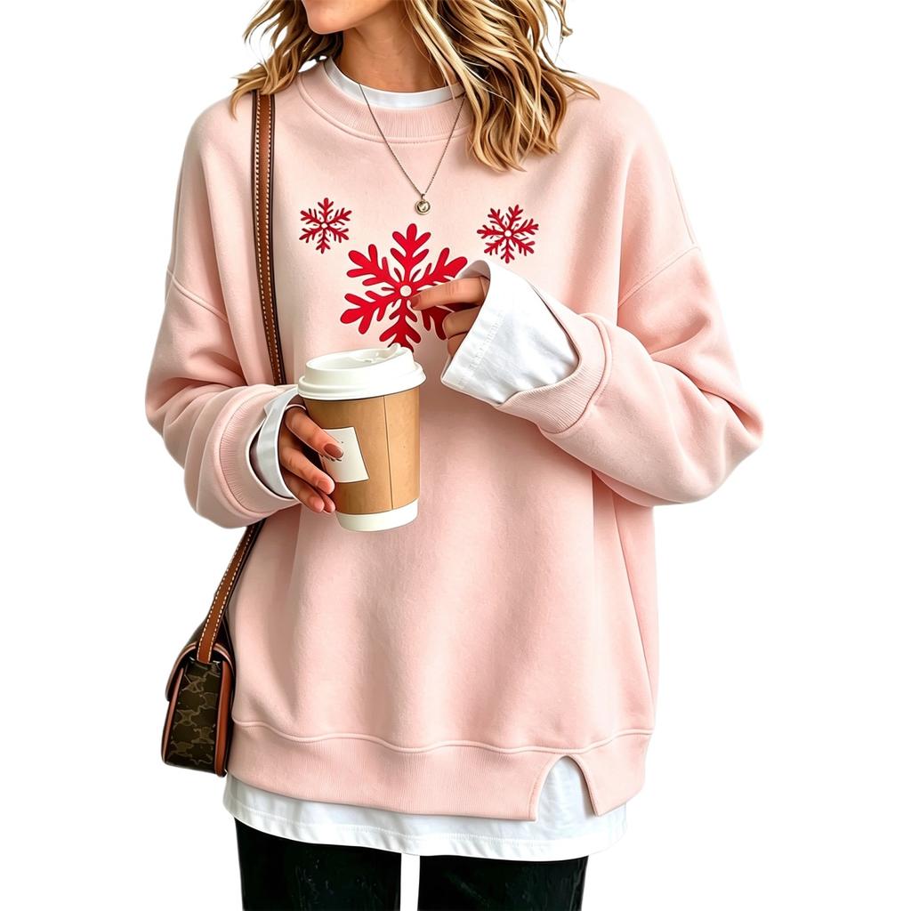 Dame Sweatshirt Juleprint Langærmet Løstsiddende Til Lag-på-lag Casual Pullover