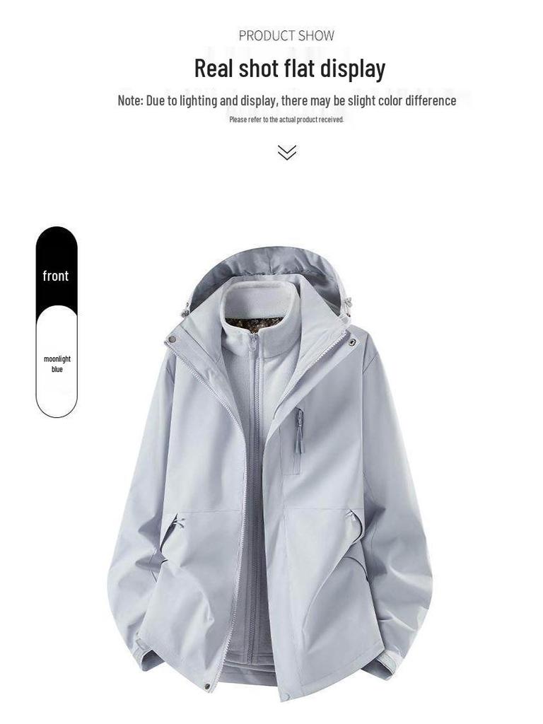 Three-in-One Custom Expedition Jacket: Winter Team Workwear with Logo, Plus Velvet Lining and Thickened Cotton