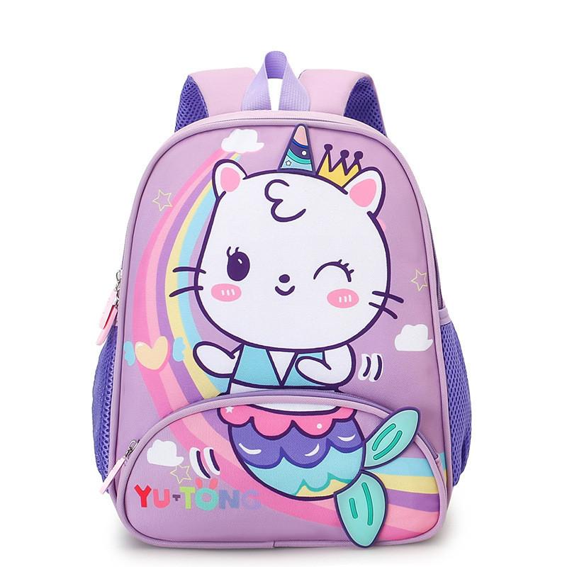 Charming Animal Pattern Childrens Backpack For School With Curved Straps фиолетовый