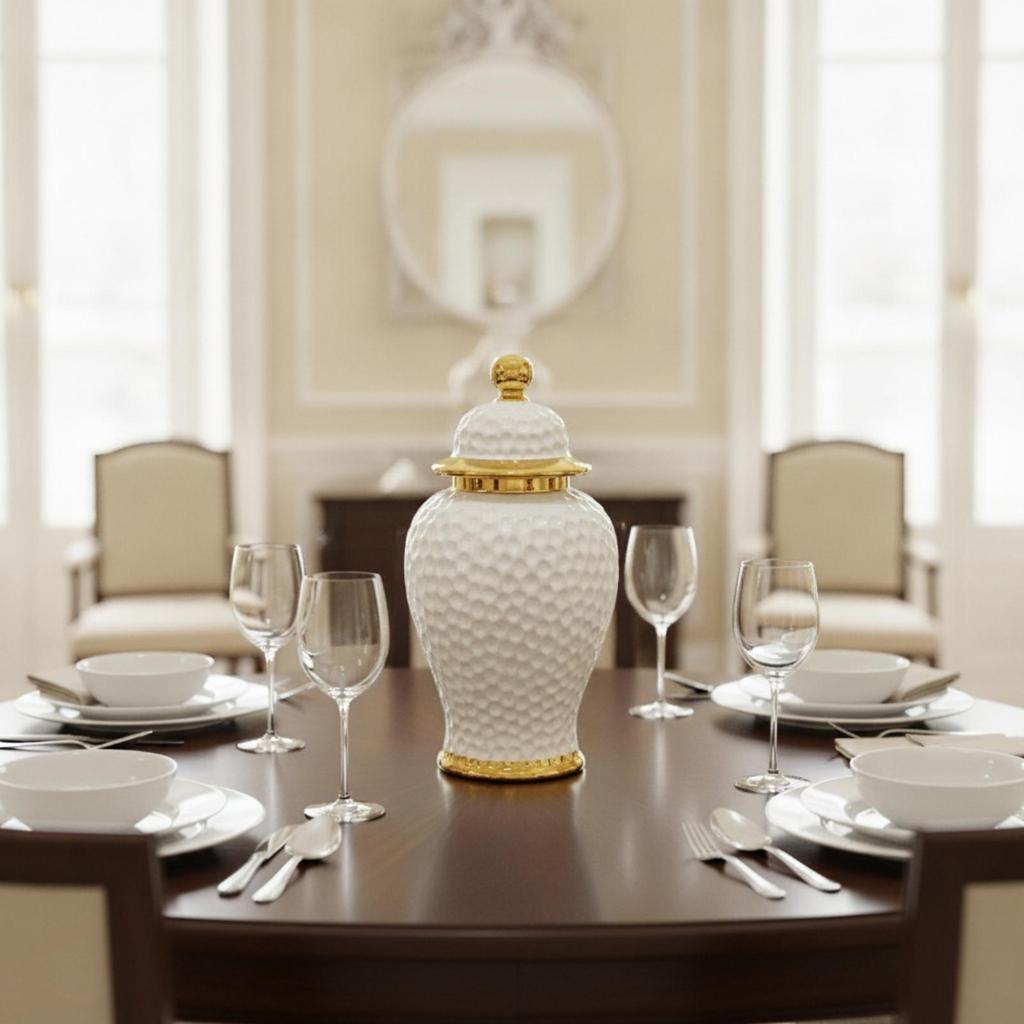 European-Style Ceramic Decorative Vase Textured Lidded with Gold