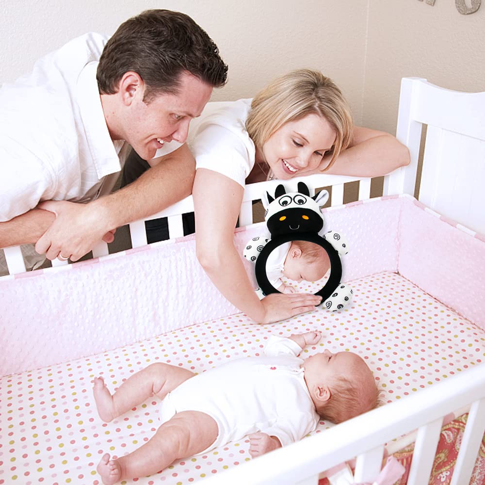 Baby Mirror Toys Multi-Function High Contrast Black and White Baby Toy Infant Soft Mirror Tummy Time Easy To Install Infant Toys