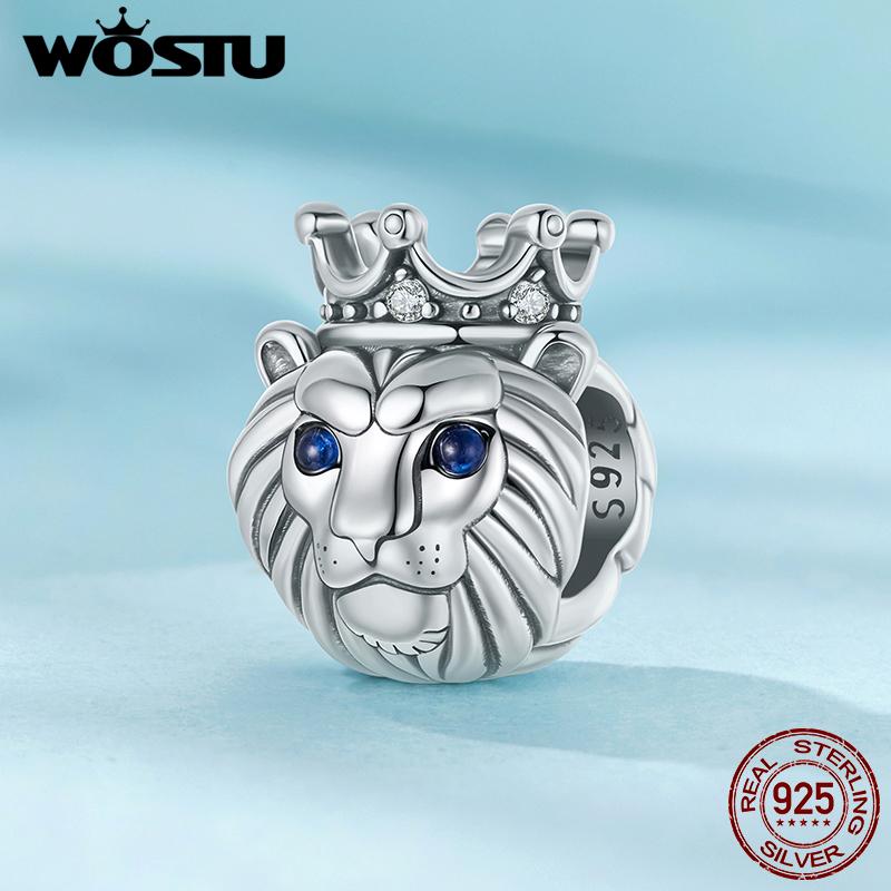 WOSTU Real 925 Vintage Silver Lion Crown Charm Flying Dragon Charm Phoenix Snake Bead Fit Bracelet DIY Jewelry Making