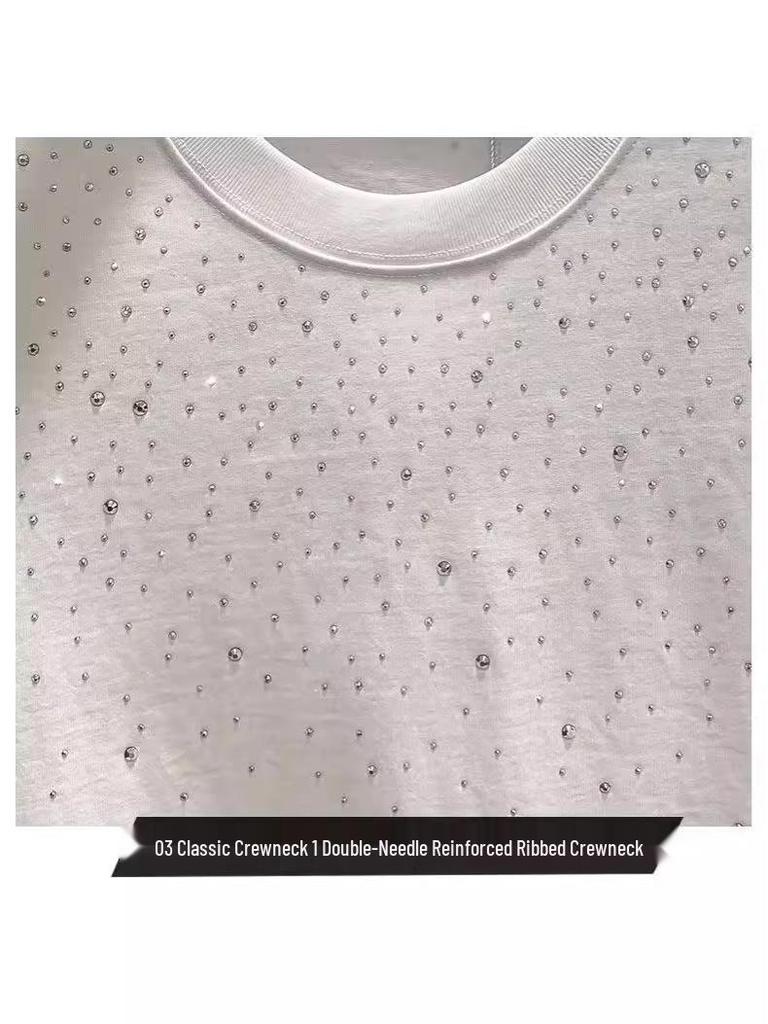 Men's Stylish Round Neck Rhinestone T-Shirt with Short Sleeves