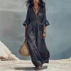 V-neck Ruffle Edge Women's Clothing New Long Dress Solid Color Loose Europe and America