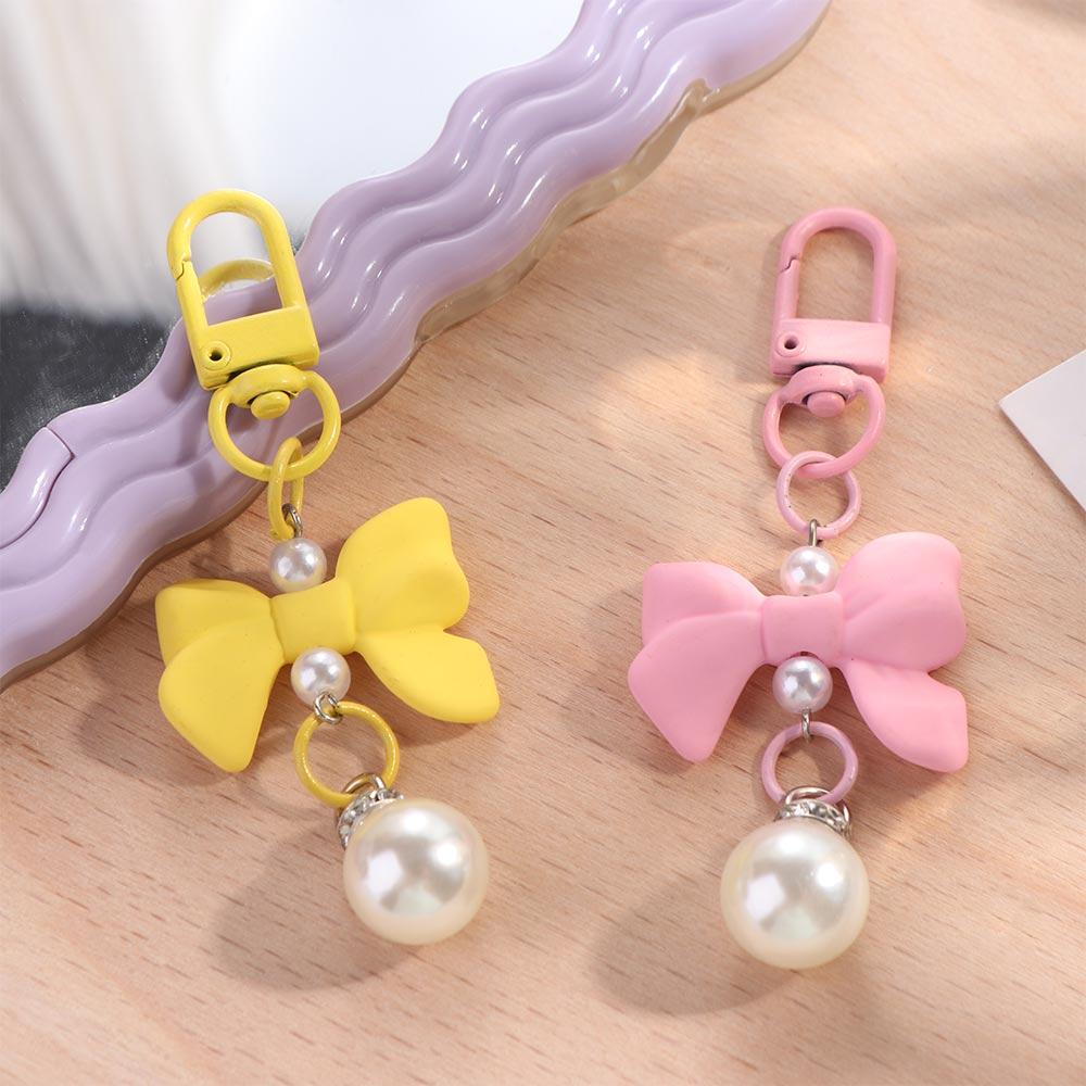 Key Chain Bow Knot Keyring Candy Color Imitation Bow Keychain  Girls Gifts