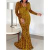 Magic Queen Women Independent Stand Sequined Fishtail Sexy Deep V Long Trailing Banquet Evening Dress Dress Dress