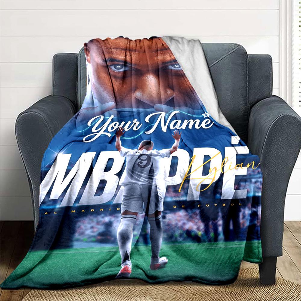Mbappé Personalisierte Decke Geschenk Anpassbare Decke Weich & Gemütlich Vielseitig für Wohnzimmer Bett Büro Wohnzimmer Vier Jahreszeiten Universell