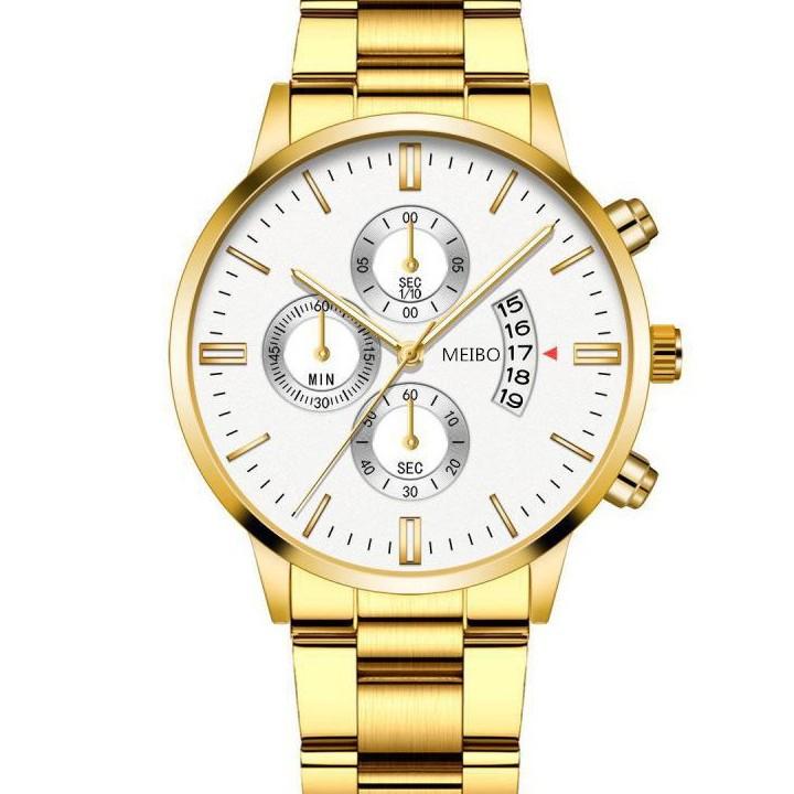 Men'S Business Watch, Steel Belt Calendar Couple, Men'S Classic Fake Three-Eye Quartz Watch