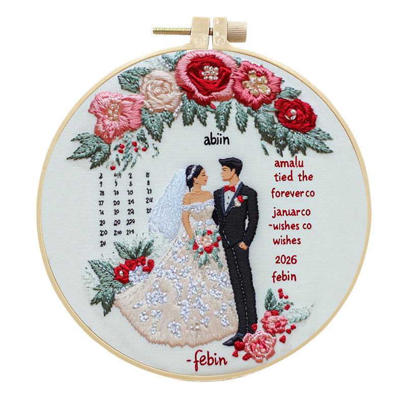 1pc Wedding Photo Valentine's Day Blue Embroidery DIY Fabric Kit with Tools Included