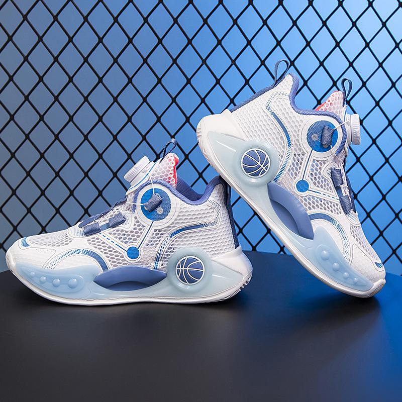 Boys basketball shoes summer single net breathable middle and older boys button training shoes children running basketball shoes